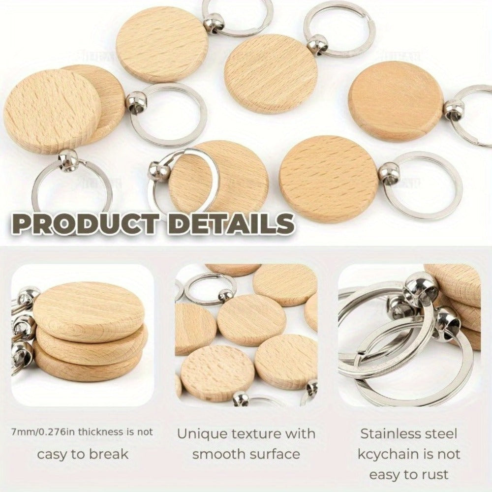 100 Llaveros de Madera Natural | Llaveros en Blanco Grabados con Anillos de Metal, Material de Madera Artesanal Color Caqui Clásico, Ideal para Regalos de Pascua, Día de San Valentín, Día de la Independencia, Carnaval, Llaveros Lindos, Diseño Fácil, Super