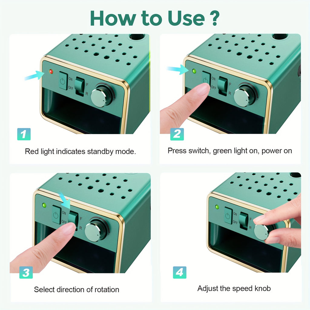 Limpiador de Uñas 2 en 1, Lima Eléctrica de 20.000 RPM con Soporte y Bandas Reemplazables - Alimentación USB para Cuidado de Manos y Pies, Ideal para Hogar y Salón