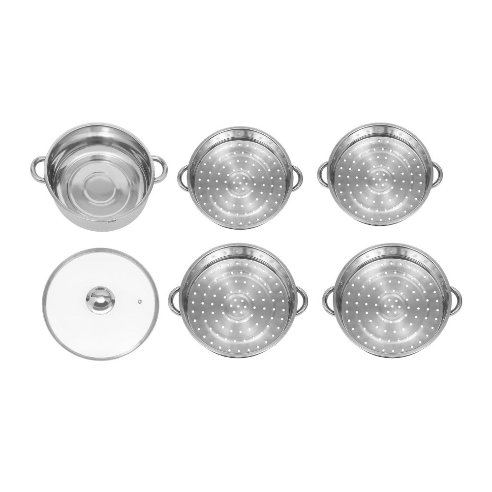 CNCEST Vaporera de acero inoxidable de 5 niveles, vaporera de acero inoxidable de 5 niveles de 28 cm, para cocer al vapor y cocinar pescado, camarones, cangrejo, arroz, verduras, bollos, sopa, apta para vitrocerámicas y estufas de gas