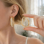 Aros de Oro Chapado en 14K para Mujer – Aros Brillantes y Texturizados, Joyería Elegante para el Día a Día, Fiestas, Bodas y Regalos