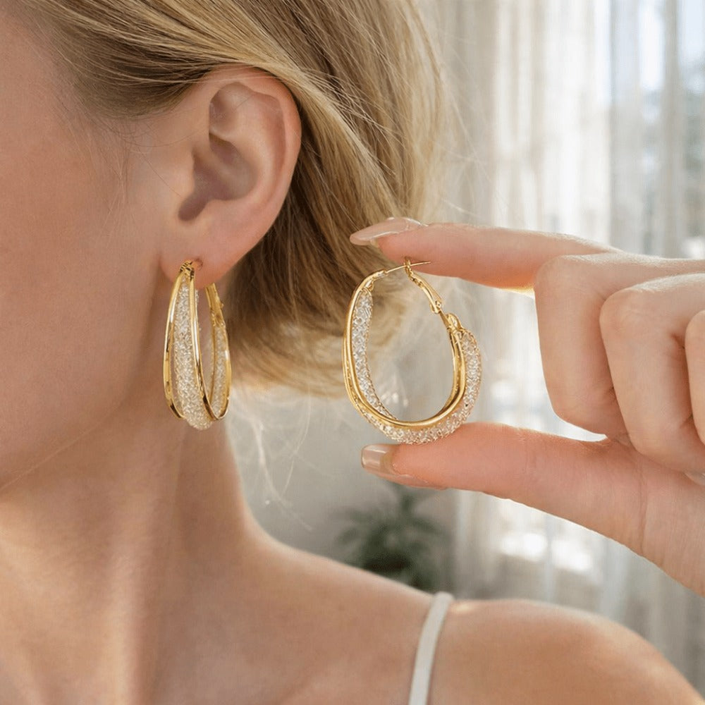 Aros de Oro Chapado en 14K para Mujer – Aros Brillantes y Texturizados, Joyería Elegante para el Día a Día, Fiestas, Bodas y Regalos