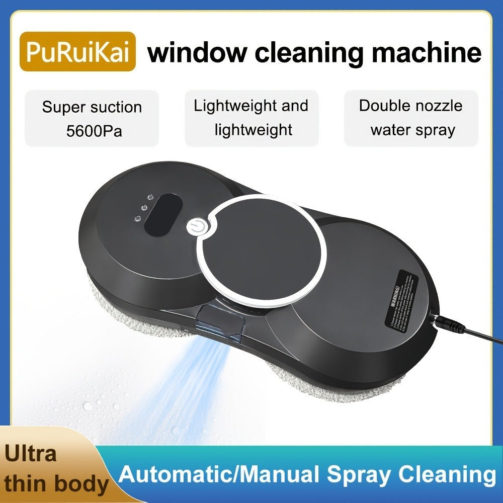 Puruikai 10 Nuevo Producto Navideño Almacenamiento Local Robot de Limpieza de Ventanas Inteligente, Disponible en Blanco y Negro, Robot de Limpieza de Ventanas con Spray Automático y Control Remoto, Potente Succión con Seguridad Anticaída, Ahorra Tiempo y