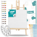 Set Completo de Pintura Artmaker para Niños con Caballete de Madera 50 CM, Lienzo de Pintura 25x25 CM, 12 Pinturas Acrílicas de 12 ML, 10 Pinceles y Paleta – Regalo Perfecto para Aprender a Pintar para Niños y Niñas – Kit Artístico Creativo para Desarroll