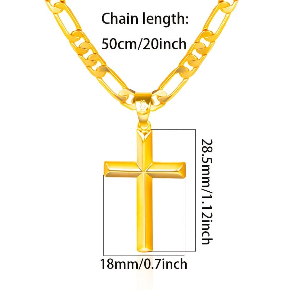 Collar con colgante para hombre de plata 925, cadena Figaro minimalista chapada en oro de 18K con colgante de cruz 3D, regalo perfecto para él, regalo para el Día del Padre, en caja de regalo