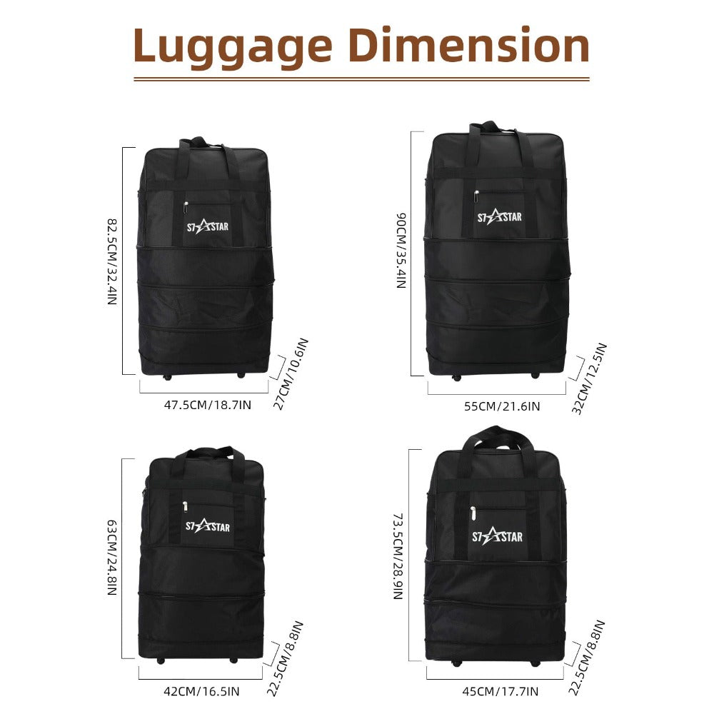 1 bolsa de viaje plegable de gran capacidad - Ligera, portátil, tela Oxford - Ideal para camping, senderismo, viajes familiares, eventos deportivos, escapadas de fin de semana, compras, mudanzas, con ruedas (negro)
