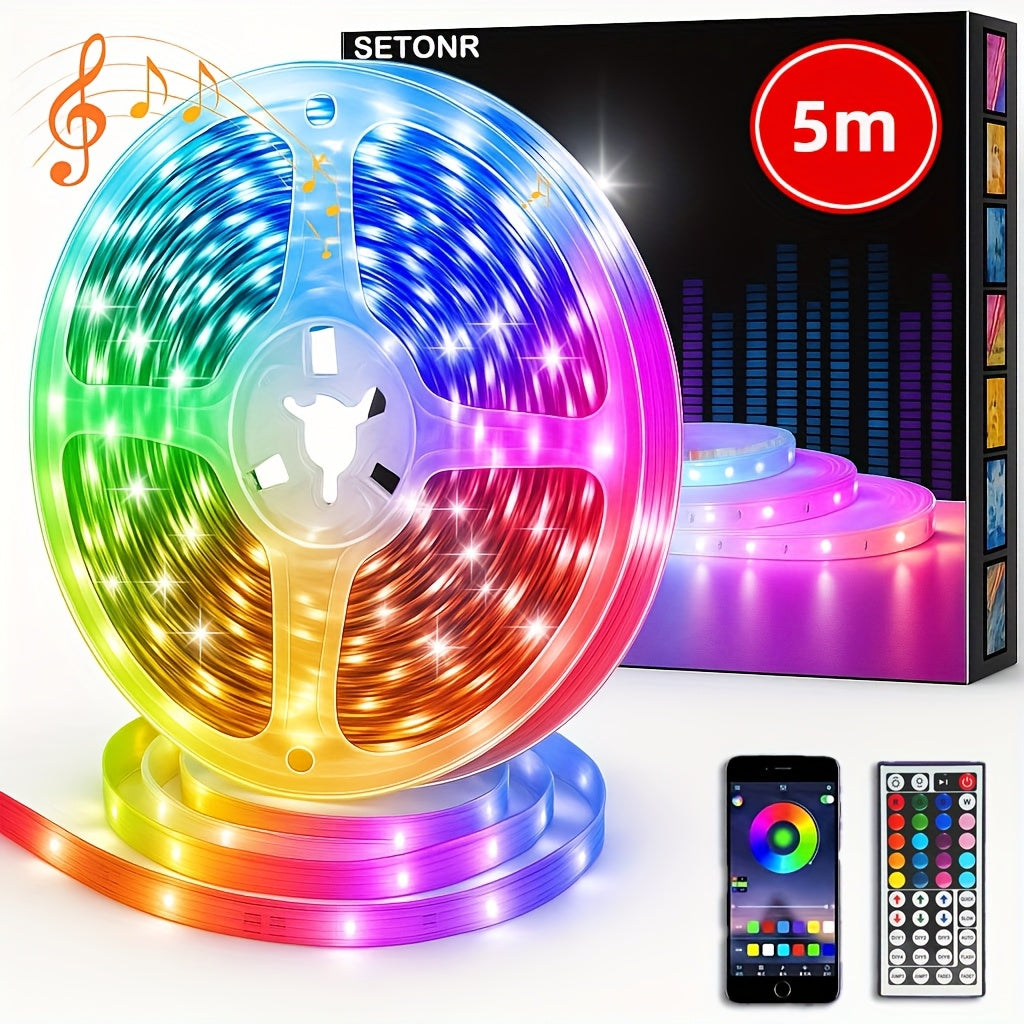 Tiras de luces LED inteligentes para dormitorio, luces LED RGB con control remoto y aplicación, luces decorativas para el hogar que cambian de color para fiestas en la habitación, tira de luces de decoración navideña, regalos de Acción de Gracias, decorac