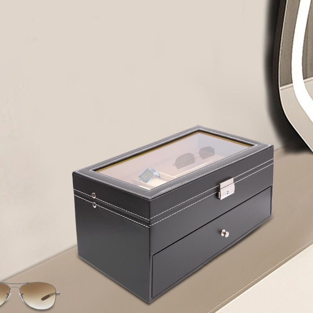 Caja de relojes para el Día de Navidad, organizador de estuche de PU, 6 ranuras, cajón para gafas de sol, almacenamiento y exhibición, joyero de PU de alta calidad con apariencia atractiva, estructura fácil, trabajo fino y construcción robusta