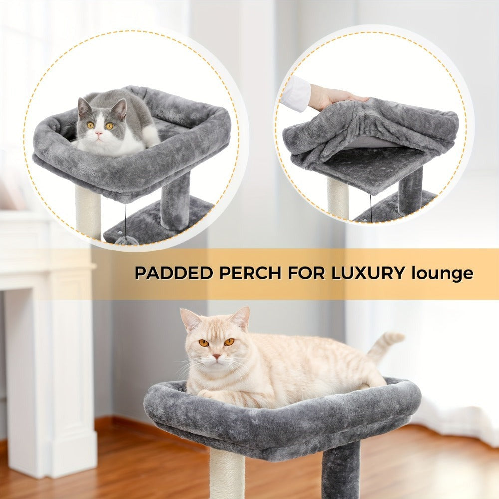 Árbol para Gatos Deluxe Pawz Road con Poste Rascador de Cuerda de Sisal - Condominio Multinivel de Peluche y Casa de Juegos, Muebles Duraderos para Gatos Pequeños a Medianos, Incluye Bolas Colgantes y de Pie, Muebles para Gatos