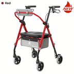 Andador Rollator Plegable para Adultos Mayores, Ayuda de Movilidad Ligera de Aluminio, Ruedas Univer Todoterreno de 20.32cm, Altura Dual Ajustable, Asiento y Respaldo Acolchado Ergonómico de PU, Capacidad de Peso de 136.08 KG