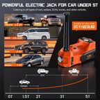 Gato hidráulico de alta resistencia 12V 5T con bomba de inflado de neumáticos y luz LED | Sistema de elevación automotriz (15.5-45Cm de elevación) para cambio de neumáticos de coche, SUV, camión | Herramienta de reparación de garaje
