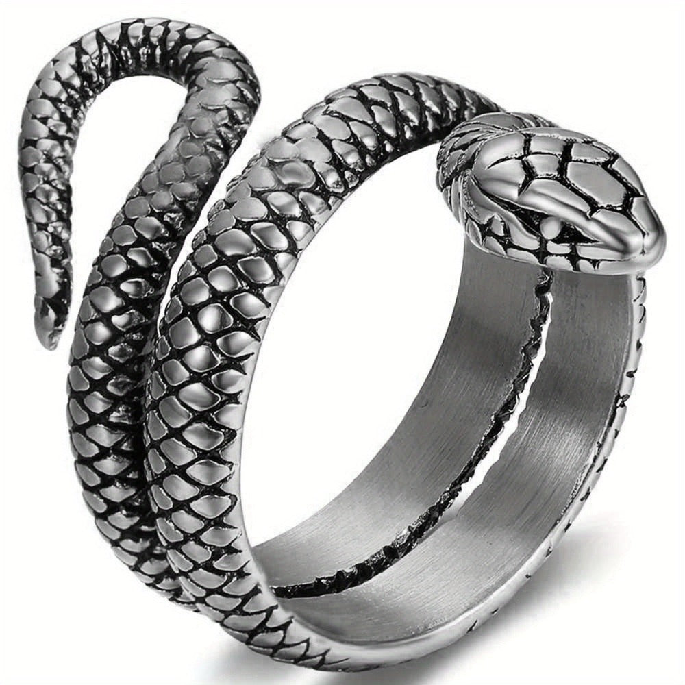 Anillo para Hombres JewelryWe, Anilla de Serpiente en Acero Inoxidable con Doble Fila y Apertura Retro Dorado Plateoideal Accesorio Masculino Joyería Destacada Diseño Vintage Pulido Duradera Unisex Para Amantes del Estilo Caballeros Elegant
