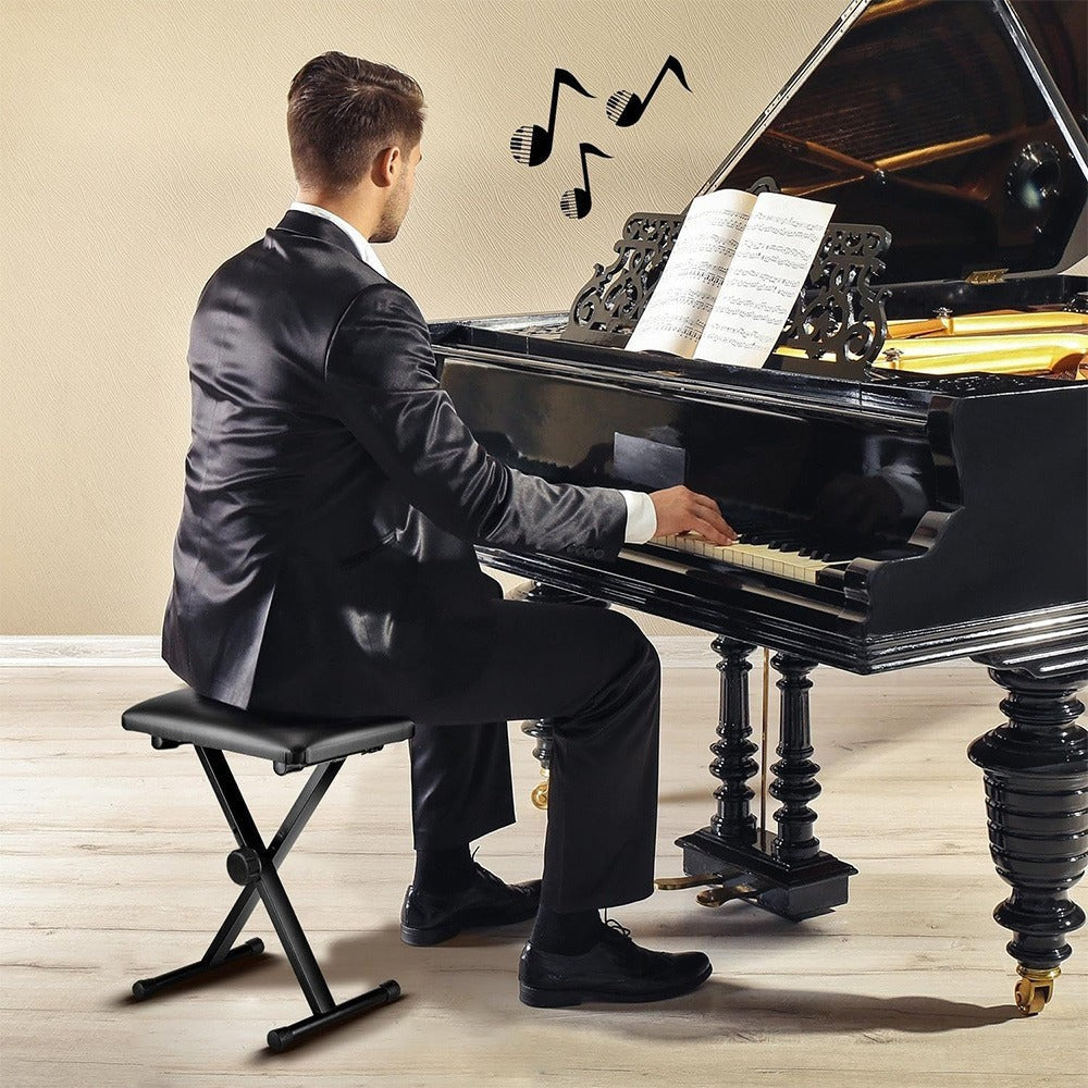 Juego de 1 taburete de hierro para piano electrónico, plegable, de altura ajustable, en forma de X, para una persona, silla para guitarra, taburete plegable de altura ajustable en forma de X para piano