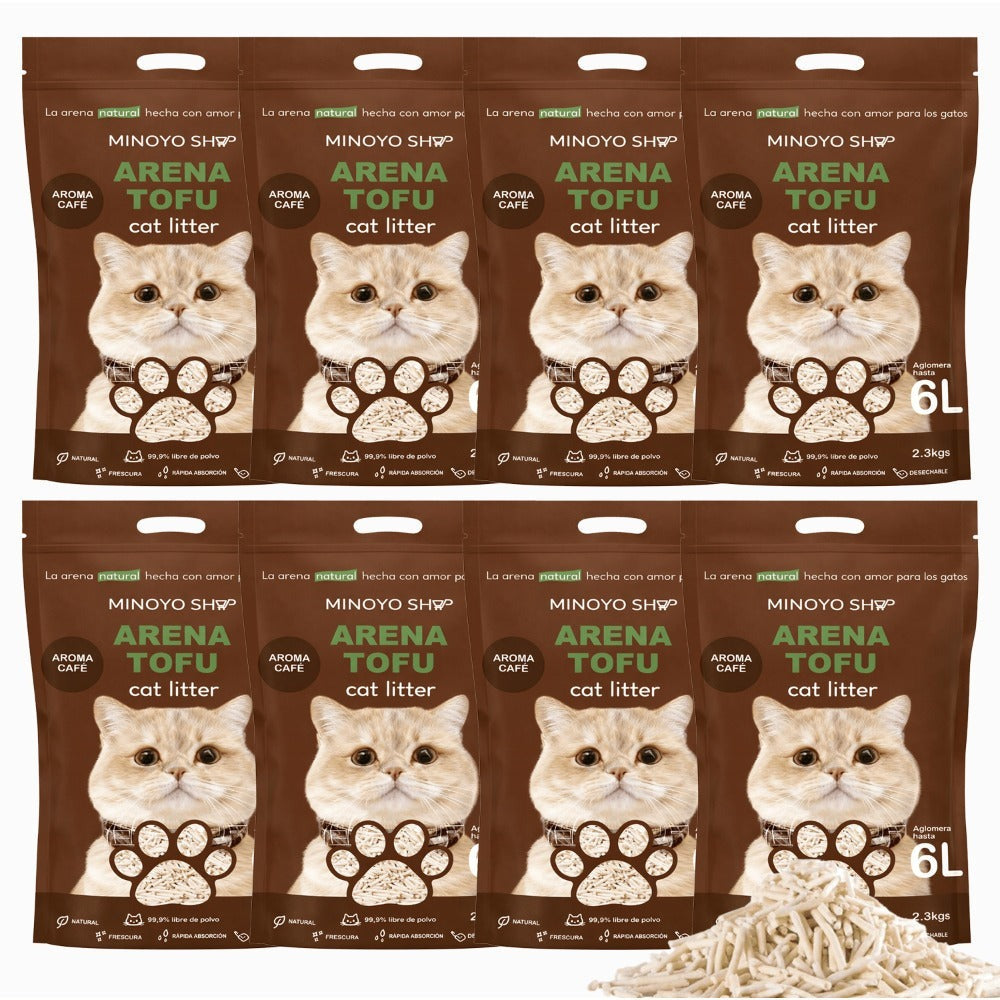Arena de Tofu para Gatos aglomera 6L - Sin Polvo Fácil de Aglomerar y Controla Olores -y Segura para Gatitos - Pack de 4/8 Bolsas