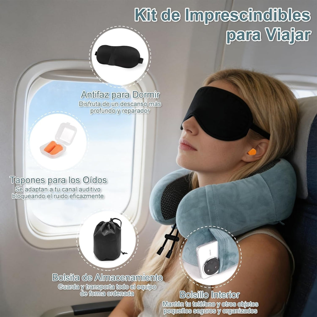 Una Almohada Cervical Ergonómica en Forma de U con Bolsa de Almacenamiento, Espuma de Memoria con Tecnología de Rebote Lento, Funda Lavable a Máquina, Ligera y Portátil para Avión, Oficina y Hogar, Apoya Cuello y Cabeza, Ideal para Siestas, Lectura y Ver
