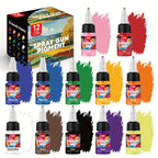 Un set de pinturas para aerógrafo en 12, 24 o 36 colores, cada una de 10 ml/0.33 oz, perfecto para diversas técnicas de pintura, incluyendo pintura al óleo, pintura a mano y proyectos. Ideal para principiantes y aficionados, así como para cerámica y arte.