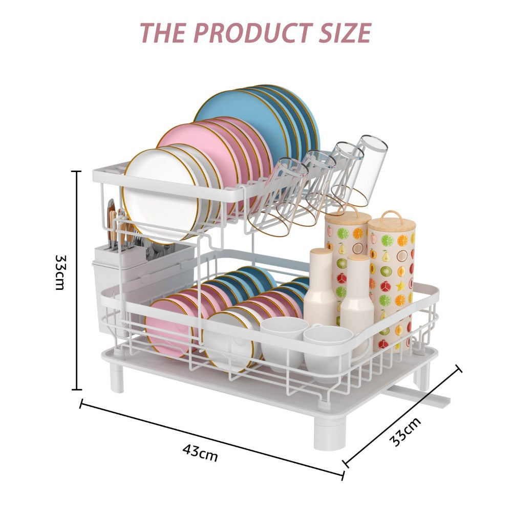 Estante de Platos de Doble Capa, Escurridor de Platos con Plato de Drenaje y Boquilla Giratoria, Estante de Platos con Organizador de Cubiertos y Portavasos - Regalo Perfecto para Mujeres, Esposa, Día de la Madre, Accesorio de Cocina