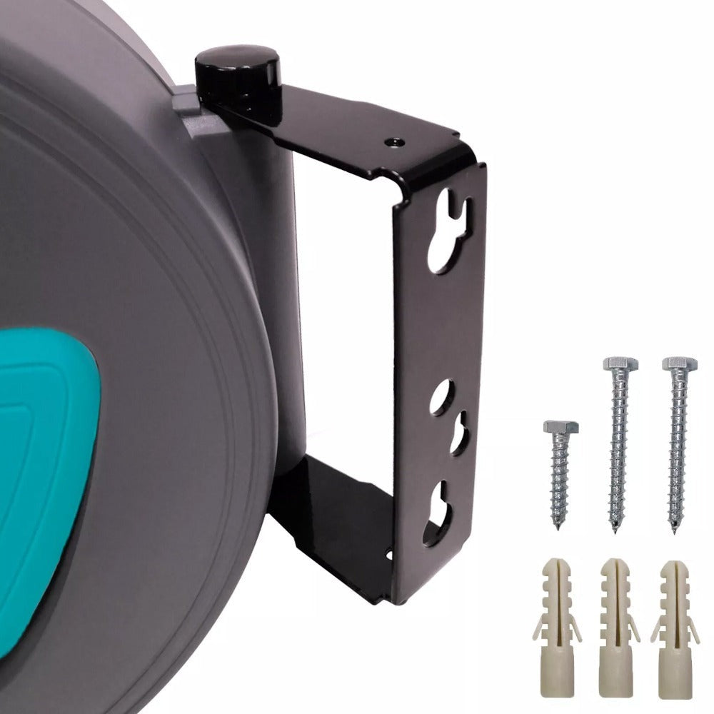 Soporte de manguera gris para pared con carrete de manguera neumático y conexión automática de 1/4''