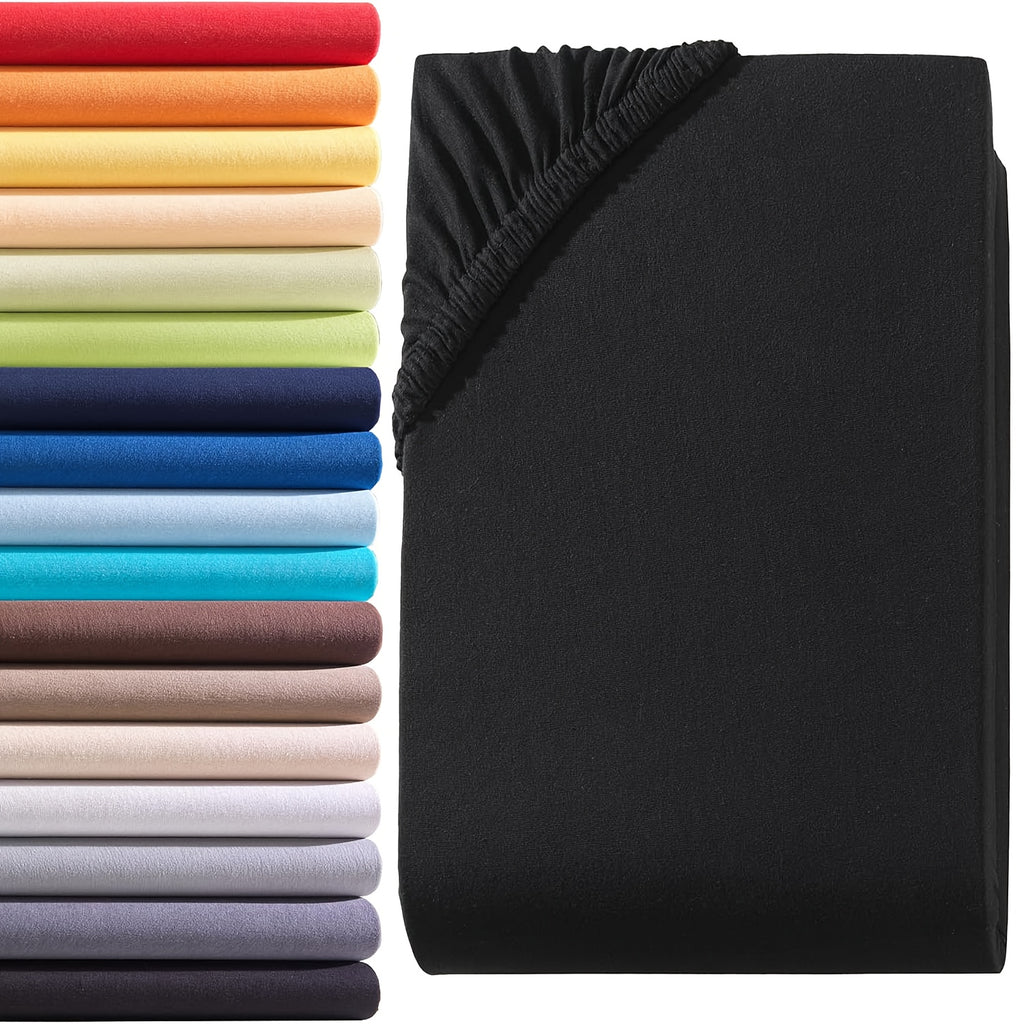 Sábana bajera ajustada de 1 pieza 100% algodón egipcio, diseño elástico en todo el contorno, color liso, apta para colchones de 90x200 a 200x220 cm, transpirable, lavable, de cobertura total, sábana perfectamente ajustada