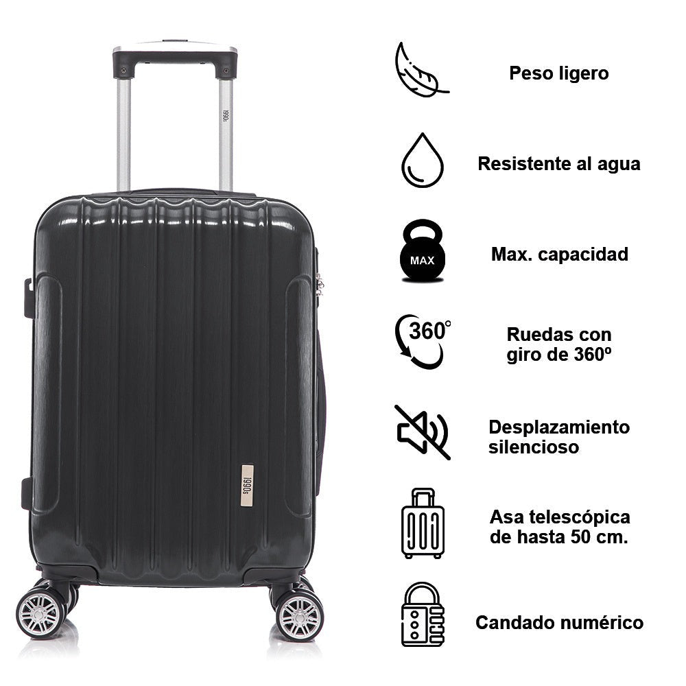 Maleta de Cabina Policarbonato 55x40x20cm (40L) - 20 Pulgadas - Negro/Azul/Amarillo/Rojo/AzulMarino/Plaeada/RosaDorada/Menta