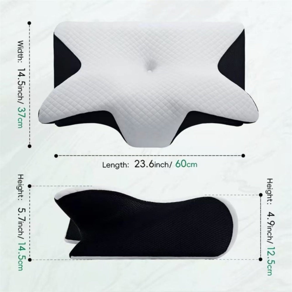 Almohada Cervical, 2 en 1 Almohada Ergonómico Espuma de Memoria Almohada para Soporte de Cabeza/Cuello/Hombro, Relajación y Alivio del Estrés, 60x40x12/14cm