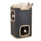 Nido Felino de Dos Niveles, Cueva Interior para Gatos, Túnel para Gatos con Alfombra Rascadora y Cubo Escondido, Adorable Condominio Contemporáneo para Gatos, Muebles Adecuados para Varios Gatitos, Diseño Expandible