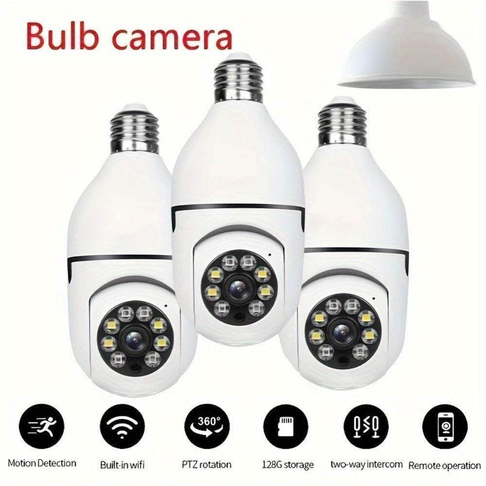 1pc Cámara de Seguridad 1080P HD Ease Life APP, Cámara Exterior Resistente a la Intemperie, Cámara Inalámbrica Wifi con Bombilla de 2.4Ghz, Enchufe de Luz E27 de 360°, Visión Nocturna a Todo Color, Detección de Movimiento, Vigilancia Doméstica, Regalo de