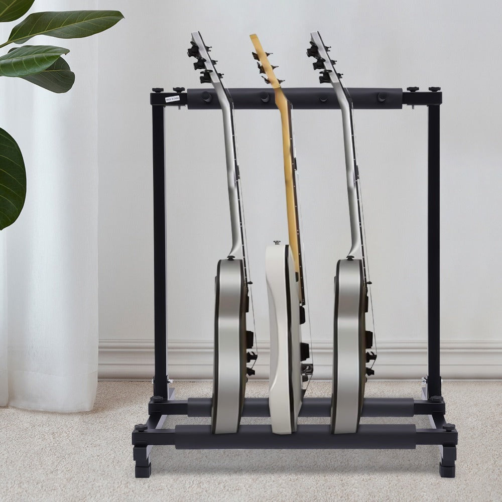 Soporte de Guitarra Multifunción 3 Plegado, Soporte para Múltiples Guitarras, Soporte Portátil Negro para Guitarra, Soporte de Exhibición Negro para Guitarra y Bajo, Estudio y Hogar (3 Guitarras)