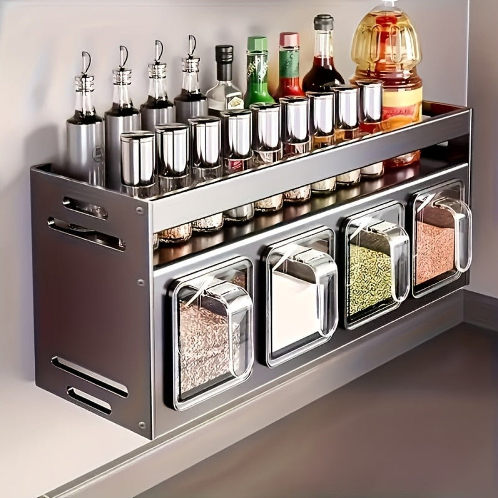 Organizador de especias de acero inoxidable de pared, almacenamiento multifuncional de cocina, especiero , especiero con frascos para especias