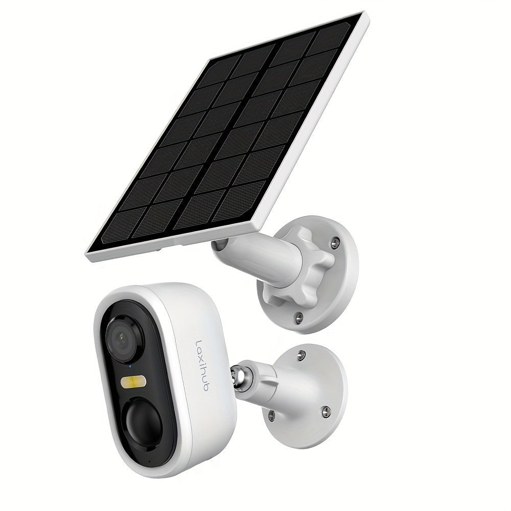 Cámara de seguridad inalámbrica con energía solar Laxihub, resolución de video de 3 millones de píxeles, cámara CCTV, cámara de vigilancia sin cables con energía solar, cámara de vigilancia con batería, nube/SD, detección de movimiento con IA, foco, IP65,