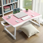 Mesa de escritorio para laptop, mesa portátil para laptop con asa, ranura para tarjetas/tazas, cajón lateral, soporte portátil para notebook para comer, leer, trabajar, acampar, cajón lateral para sofá (Negro, Rojo, Blanco, Azul)