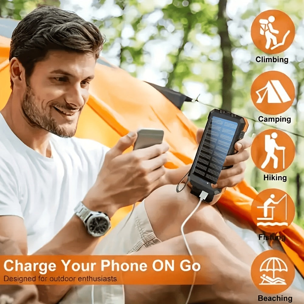 Batería Externa Solar Portátil de 20000Mah, Cargador Solar Portátil para Teléfonos Móviles, Cargador de Batería Externa para Camping para Teléfonos Móviles, 2 USB/ Linternas LED con Brújula para Actividades al Aire Libre