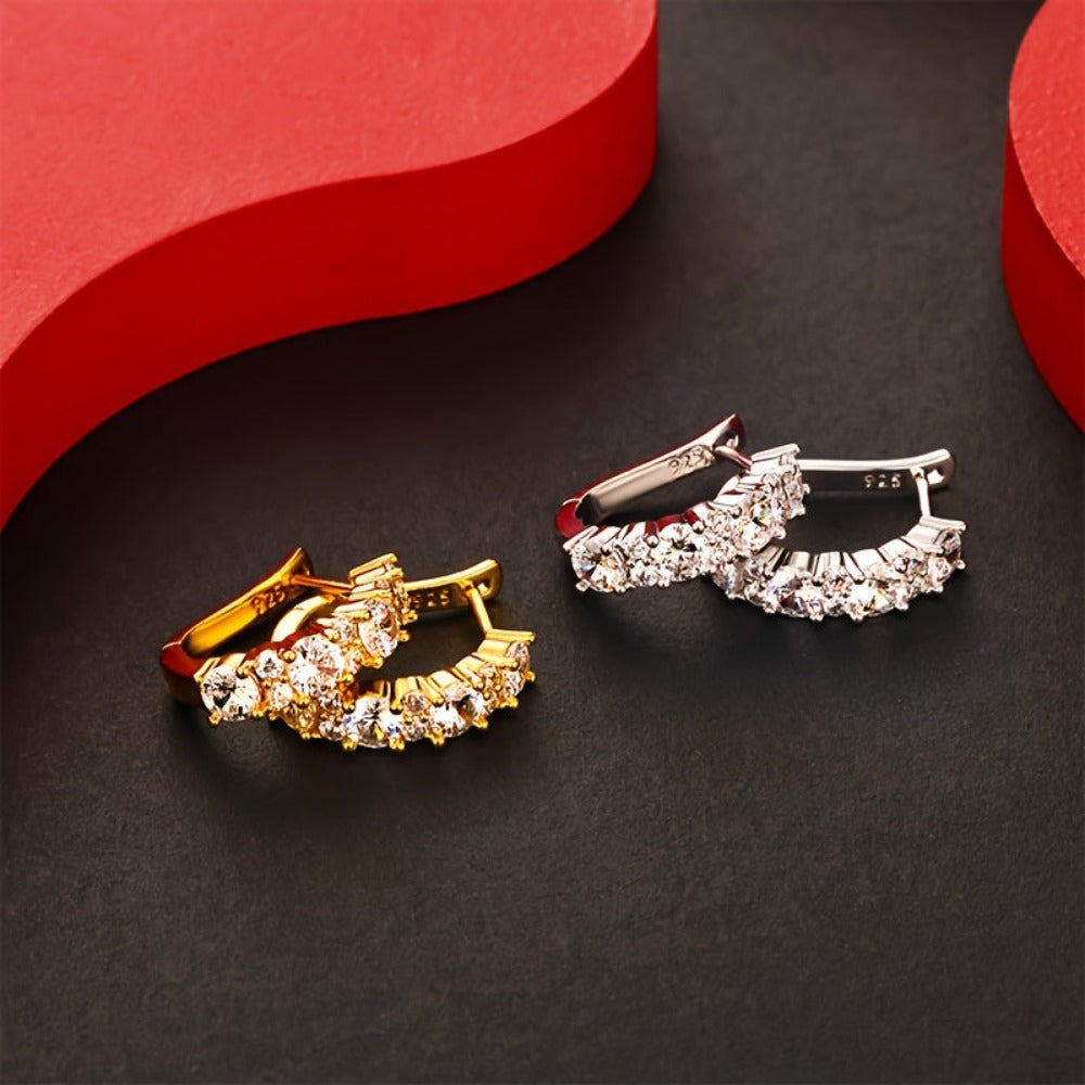 Un par de aretes de aro de plata de ley 925 para mujer, peso total del producto (1.2g) para incrustaciones de circonita, peso total del producto (6.14g) para estilo dorado, peso total del producto (5.15g) para estilo plateado. Regalos perfectos para mujer