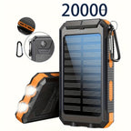 Batería Externa Solar Portátil de 20000Mah, Cargador Solar Portátil para Teléfonos Móviles, Cargador de Batería Externa para Camping para Teléfonos Móviles, 2 USB/ Linternas LED con Brújula para Actividades al Aire Libre