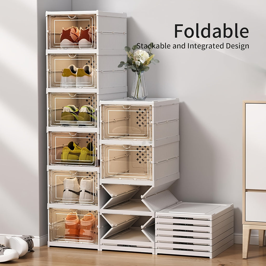 Contenedores de almacenamiento de zapatos de seis niveles, organizador de zapatos de plástico, plegable y apilable, ideal para armarios y entradas, organizador de almacenamiento de zapatos - No necesita ensamblaje, organizador de zapatos de varios niveles