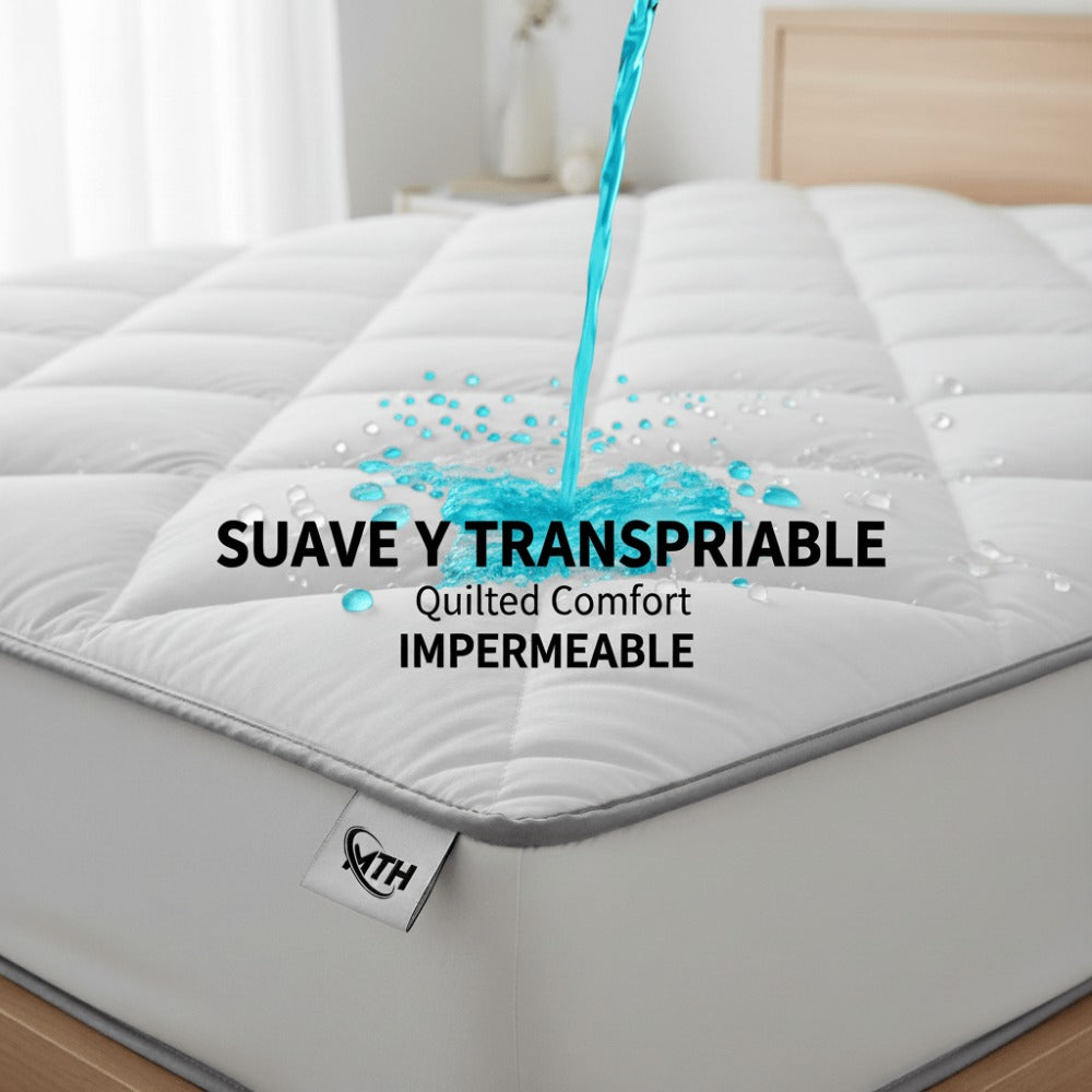 Protector de colchón acolchado impermeable, transpirable y suave - Funda elástica de colchón con bolsillo profundo de 30 cm para protección de la superficie cómoda