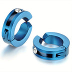 JewelryWe 2 piezas de aretes huggie de aro con bisagra y clip de acero inoxidable sin perforación (colores disponibles)