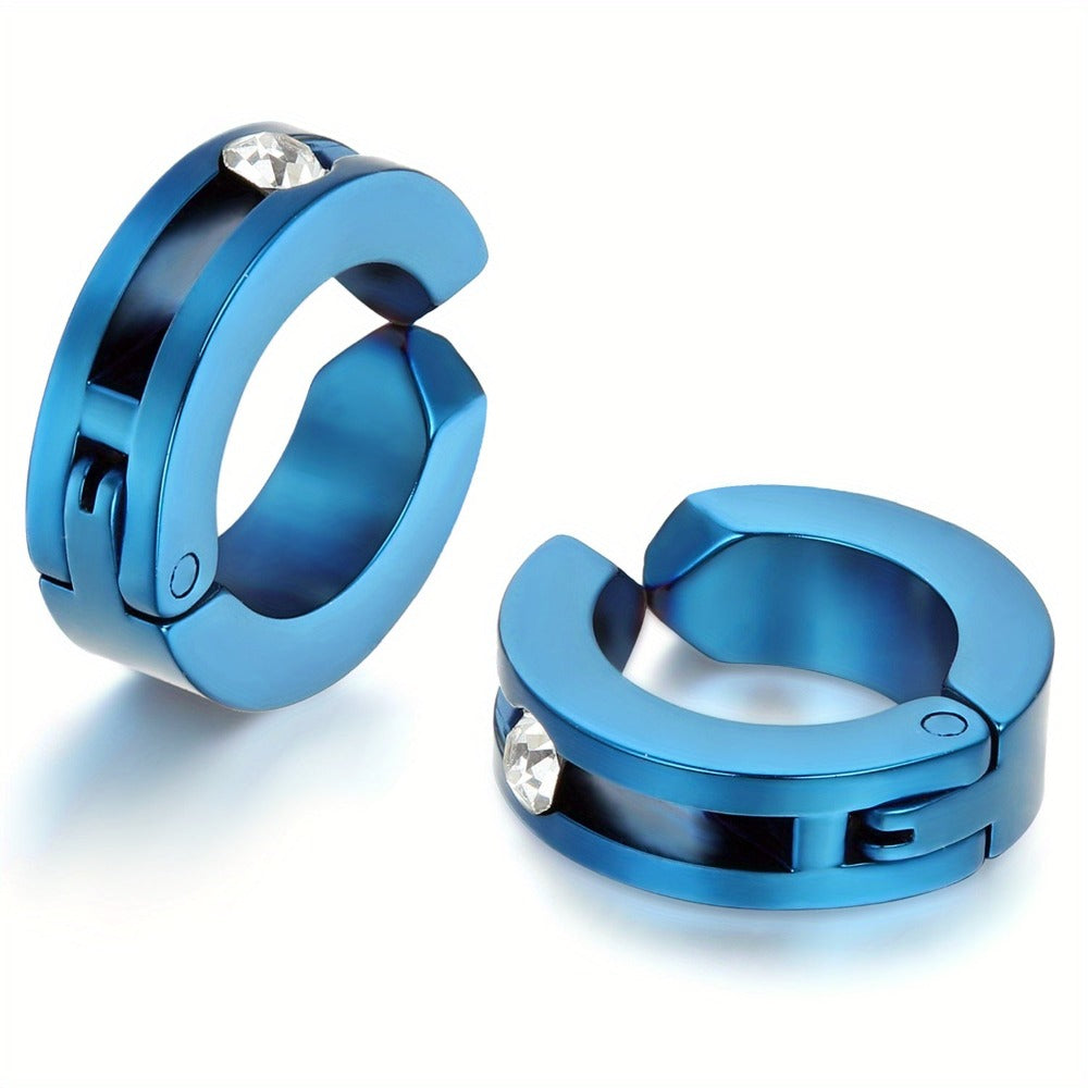 JewelryWe 2 piezas de aretes huggie de aro con bisagra y clip de acero inoxidable sin perforación (colores disponibles)