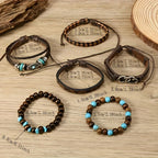 24 Piezas de Pulseras Retro con Cuentas Turquesa y Madera para Hombres y Mujeres - Cuero Sintético Marrón con Colgantes de Estrella y Pluma, Regalo Ideal para Amigos, Eventos Diarios o Campus