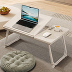 Mesa plegable para cama y sofá con altura ajustable de 5 niveles, bandeja con superficie ajustable y portavasos, mesa pequeña multifunción para ordenador, libros, trabajo y estudio en casa (56x32x25cm)