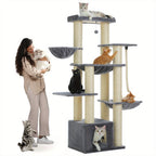 Árbol para Gatos Grande - Torre para Gatos de 170 cm de Altura para Gatos Adultos de Interior con 13 Postes de Rascado Negros Gruesos (10.9 cm), Condominio para Gatos de Múltiples Niveles, Plataforma Súper Grande y Hamacas para Maine Coon de 9 kg
