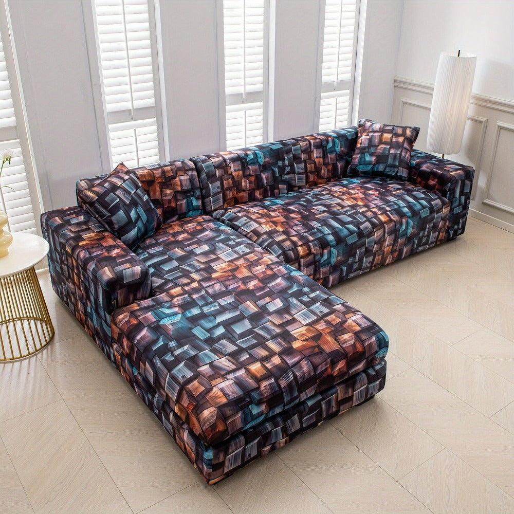 Funda para sofá en forma de L con impresión 5D para 3+3 plazas con 2 fundas de almohada - Tejido suave como la leche, fundas protectoras duraderas y elegantes para sala de estar, perfectas para sofás seccionales