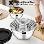 Juego de 7 piezas de ensaladeras prémium de acero inoxidable con tapas, juego de ensaladeras apilables, cuencos duraderos y gruesos, aptos para ensaladas, aptos para lavavajillas y microondas, ideal para Navidad, Hanukkah, Pascua, Acción de Gracias, almac