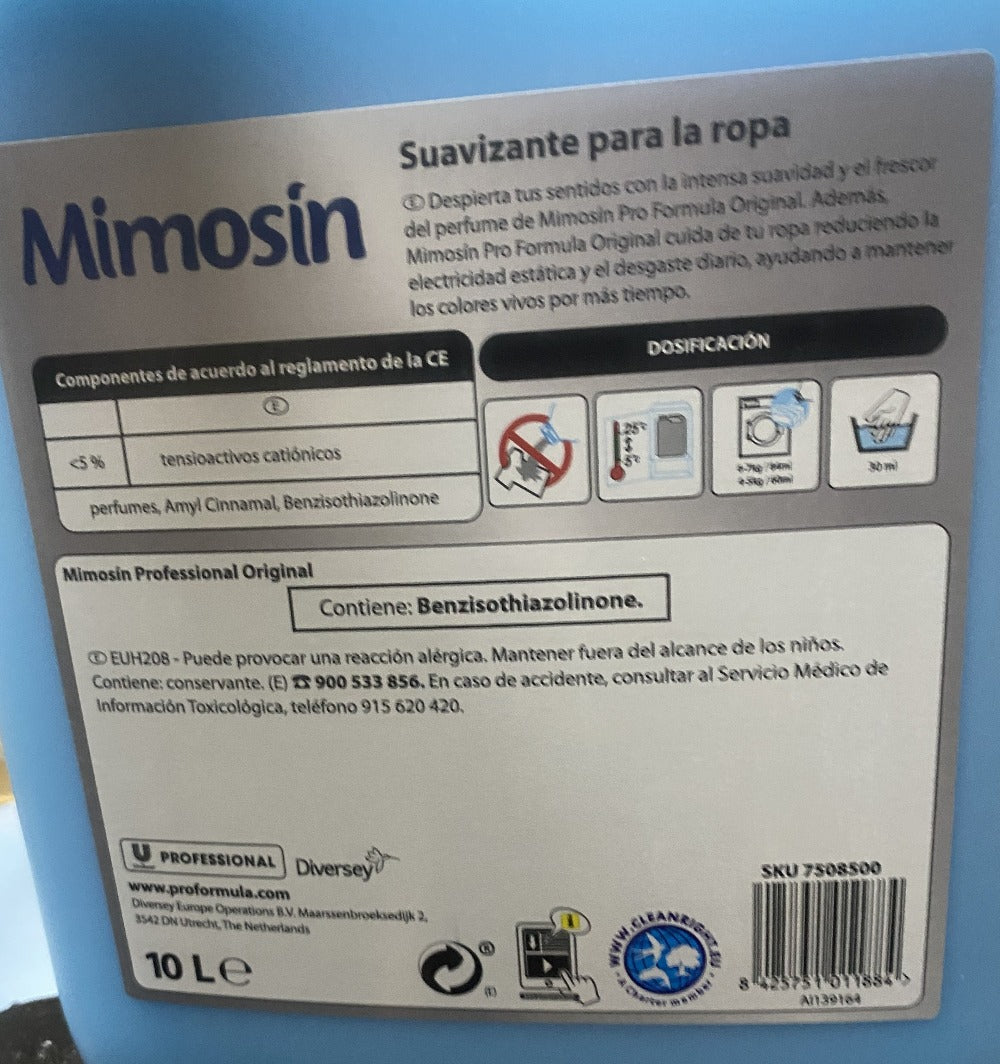 MIMOSÍN Suavizante Proffesional Formato XXL 10 L (166 lavados) - Perfume y suavidad duraderos