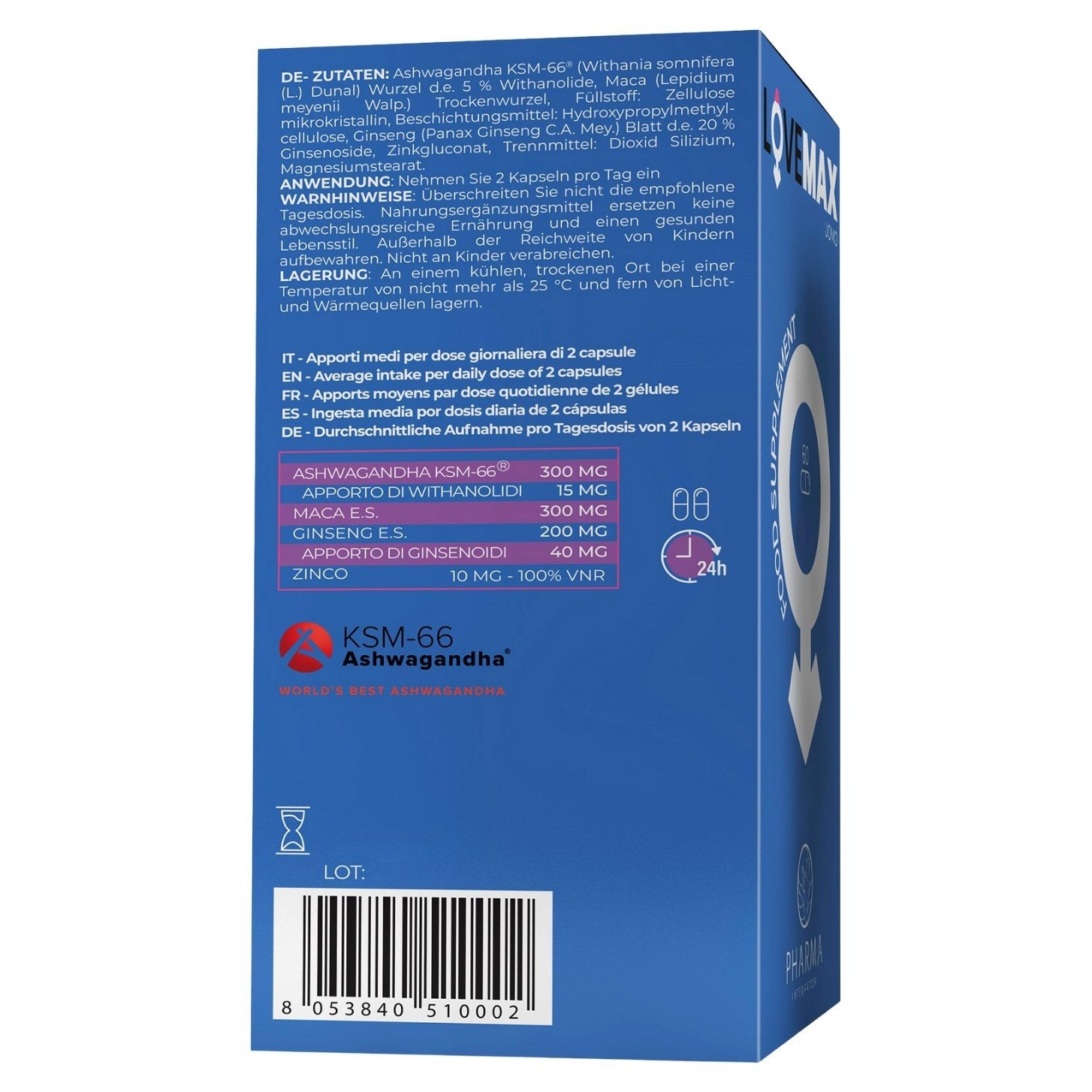 Complementos alimenticios | Integrador Natural con Ashwagandha KSM-66, Ginseng, Gluconato de Zinc, Maca