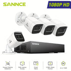 Sistema de Cámaras de Seguridad SANNCE 8CH 1080P, Grabadora de Video CCTV 5 en 1 con 4 Cámaras de Seguridad Cableadas, Visión Nocturna IR de 20m, Detección Inteligente de Personas/Vehículos, H.265+