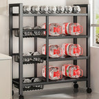 1pc Estante Rodante Ajustable de 4 Niveles con 3 Cestas de Alambre y Estructura Independiente - Unidad de Almacenamiento Móvil Ideal para Garaje, Despensa, Baño, Organizador de Armario, Ahorro de Espacio, Regalo para Hogar Nuevo, Estructura de Metal Pinta