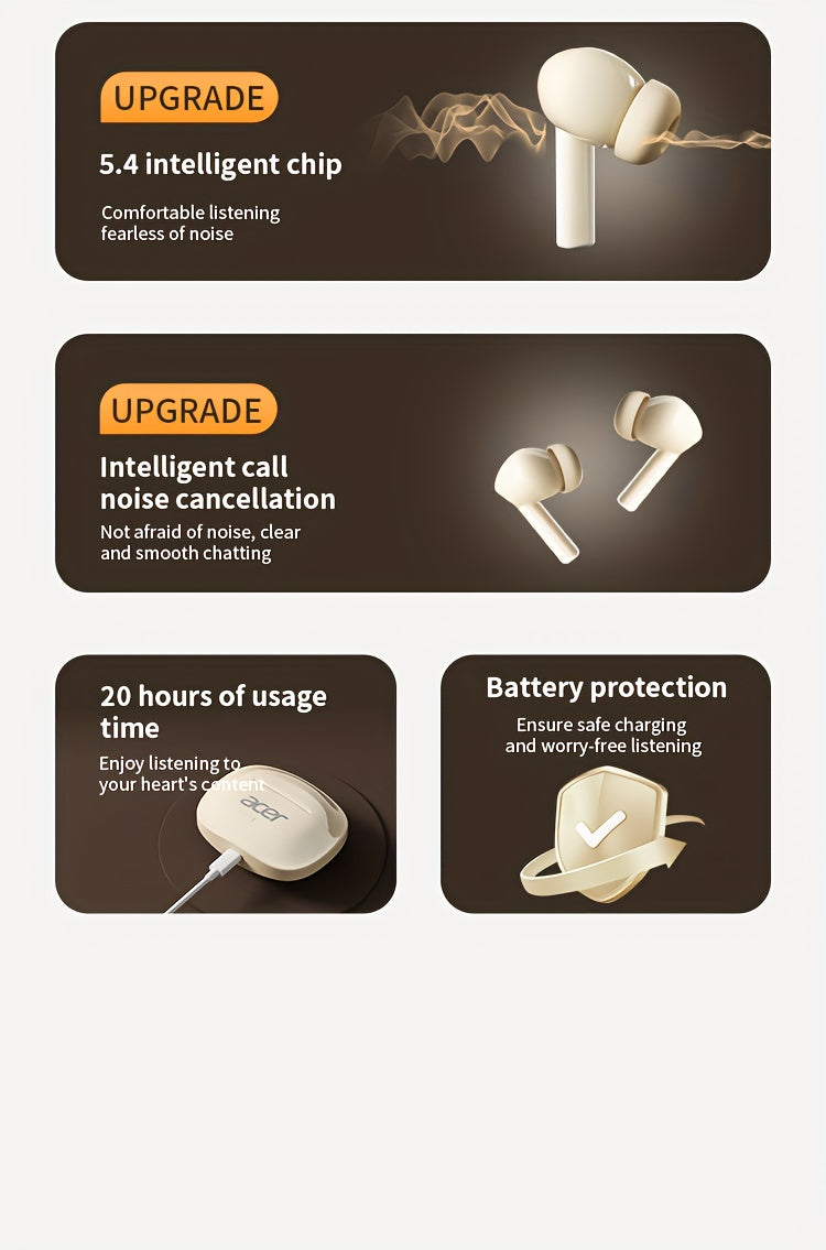 Auriculares Bluetooth | [Producto Oficial Acer] Auriculares Intrauditivos Inalámbricos TWS | Estéreo con Graves Profundos | Baja Latencia para