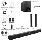 Barra de sonido con subwoofer, barra de sonido para Smart TV, barras de sonido inalámbricas 5.0, graves profundos, sistema de audio para TV con ARC/Opt/AUX para sonido de cine en casa mejorado, altavoz con control remoto por infrarrojos