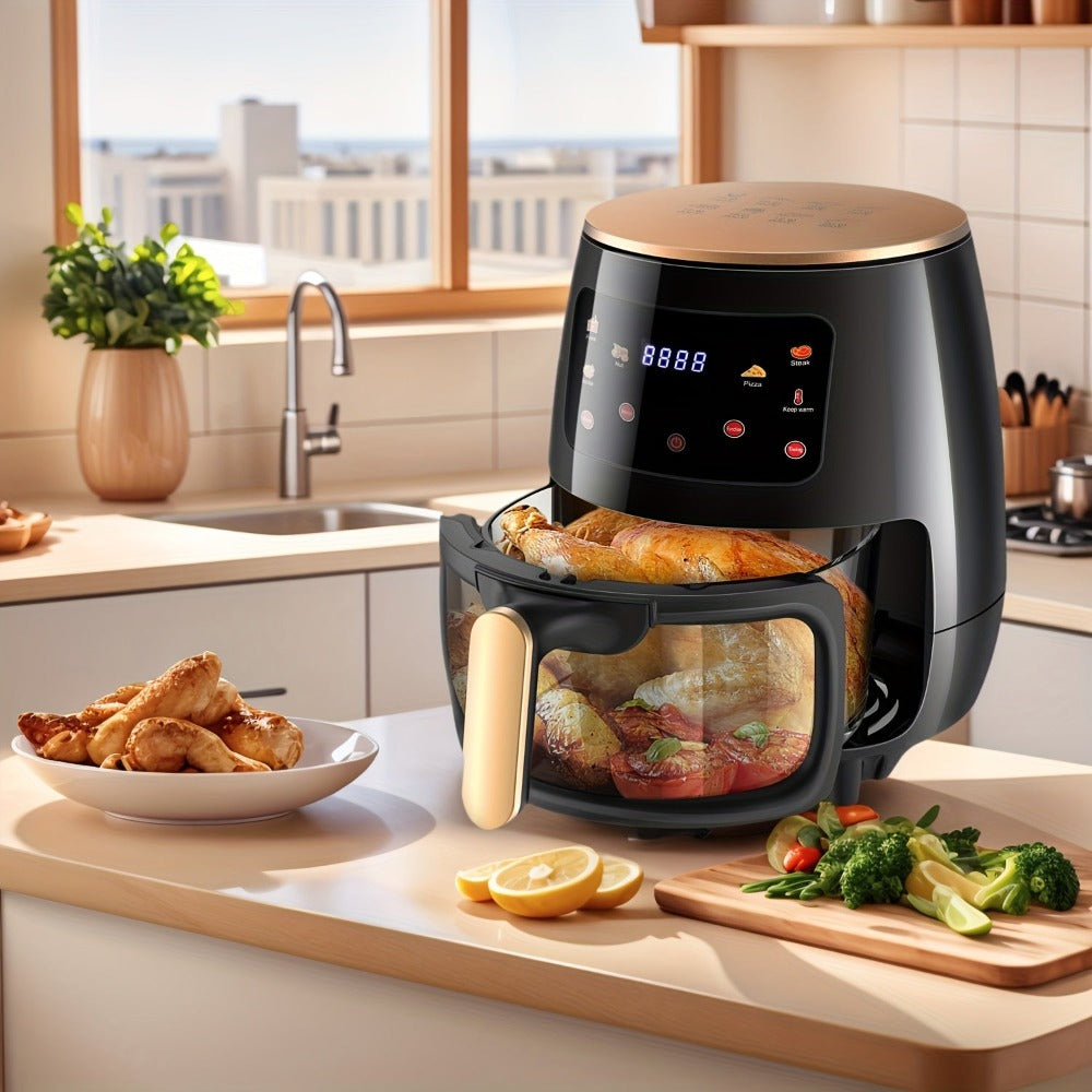 Freidora de Aire de 6.1 L | 6-1 Modos de Cocción Preestablecidos | Cazo de Freír Transparente para los Mejores Resultados de Cocina | Cocina Camarones, Bistec, Papas Fritas, Alitas, Pollo y Más | Control Preciso de Temperatura y Tiempo, Cesta Apta para La