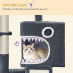 Torre para Gatos Pequeña, 98Cm de Alto, Espaciosa y Robusta, con un Perch Grande Suave, Juguetes de Felpa, Escondites, Postes para Rascar, Alfombrilla para Rascar Gatos, Disponible en Gris Claro/Gris Oscuro/Beige